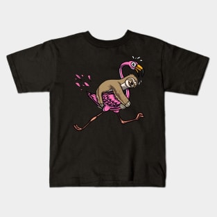 Sloth Riding Flamingo Bird Kids T-Shirt